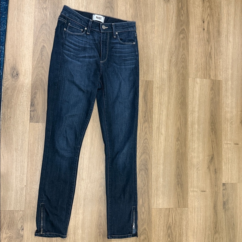 PAIGE Indigo Denim Jeans with Ankle Zips